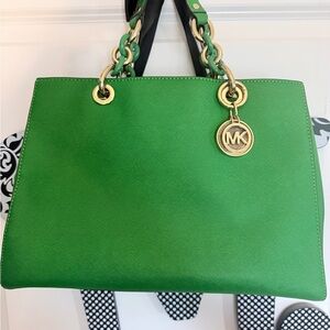 Michael Kors Vibrant Green Tote with Gold Accents